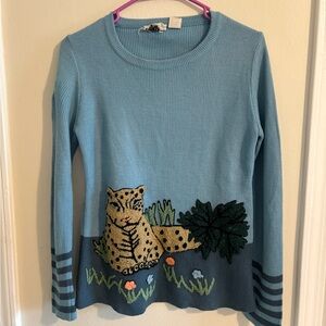 Vintage blue Knitalia leopard sweater